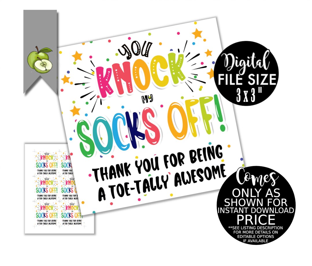 Sock Gift Tags Thank You for Being a Toe-tally Awesome Toe - Etsy