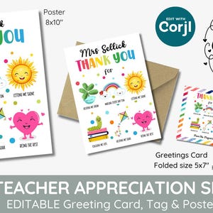 Cartes de remerciement modifiables pour l'appréciation des enseignants imprimables, carte de voeux pour enseignant, merci de m'avoir aidé, étiquette-cadeau à téléchargement immédiat