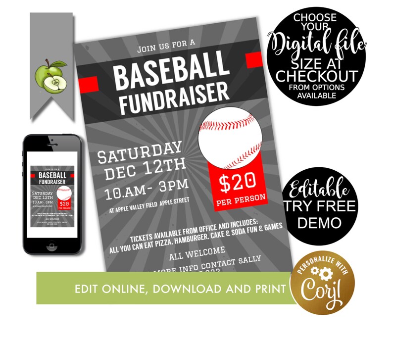 Baseball fundraiser flyer Baseball tournament fundraiser Etsy