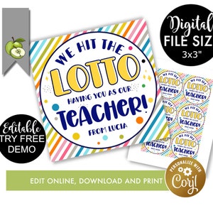 we hit the LOTTO having you as our teacher gift tags, co-worker Appreciation, lotto thank you tag, Teacher Gift Tag, principal, Printable