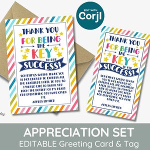 Bewerkbare sleutel tot succes, cadeaulabels en kaart voor sleutel tot succes, bewerkbaar, waardering leraar, succesvolle studenten, afdrukbare tags, afdrukbaar