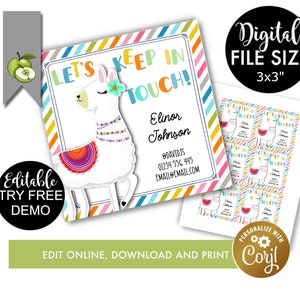 editierbar in Kontakt bleiben, Sommer Visitenkarte, Mama Kontaktkarte, Lama Visitenkarte, KIT Karte, bedruckbar, Jahresende, Kontaktkarte Lama