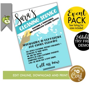 Editable Cleaning Service flyer template, Template for a cleaner, cleaning business, office cleaning, house cleaning, self employed cleaner