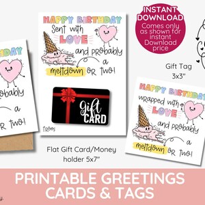Tarjeta de cumpleaños divertida con temática de crisis neurodivergente y etiqueta de regalo. Imprimible digitalmente. Ideal para personas con autismo, inclusivo y con un original soporte para regalo.
