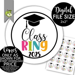 leraar Class Ring 2025 tag, gunsten, klasse, topper, label, afdrukbaar, examen, klas gunsten studenten, 2 x 2" afdrukbare Instant Download