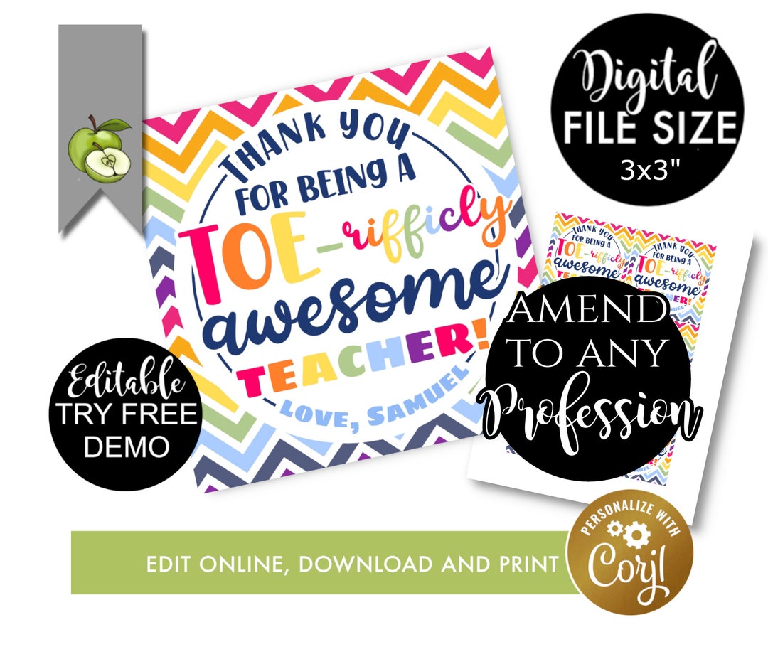Editable Thank You for Being a Toe-rifically Awesome Teacher, Nail ...