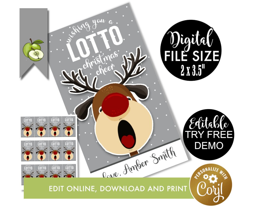Editable Reindeer Lotto Christmas Tags &amp; PDF File to Download and Hand Write Your Name, Holiday ...