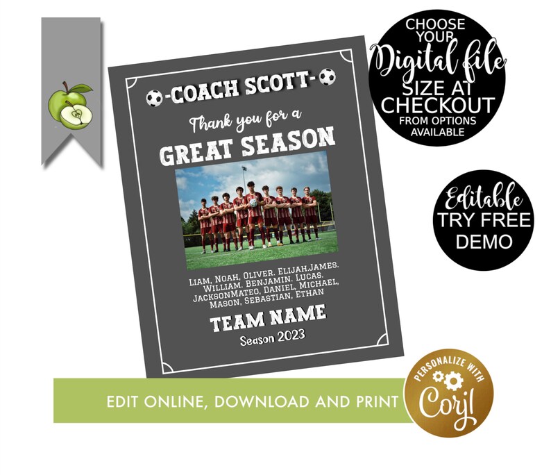 editable Soccer coach appreciation, Retirement Soccer coach, Soccer team, Soccer coach, Soccer coach and team players, Printable image 8