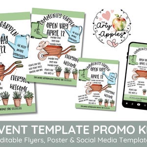 EDitable Community Garden Flyer Template, gardening theme poster, allotment festival  includes social media templates, PTA, PTO Fundraiser
