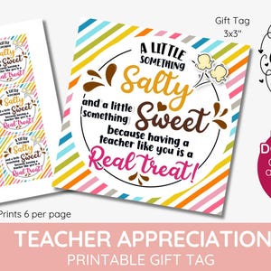 Cadeaukaartje chocoladepopcorn, snoepje, schoolwaarderingsweek, leraar, zoute snoepje bedankje cadeaulabel, afdrukbare Instant Download