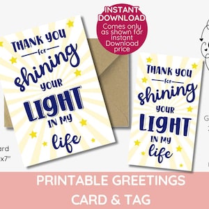 Danke, dass Sie Ihr Licht in meinem Leben scheinen Bibel Lehrer Geschenkanhänger und Karte, Gunstanhänger, du bist das Licht der Welt druckbare Download