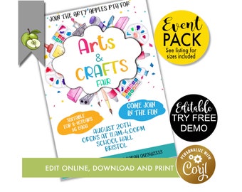 Editable Arts and Craft fair poster, CRAFT fair Template, Art & craft theme, event poster, craft market, art fair, craft seller, PTA, PTO