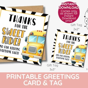 ¡Gracias por el dulce viaje y por la seguridad de todos! Tarjeta imprimible de agradecimiento al conductor de autobús / Descarga instantánea