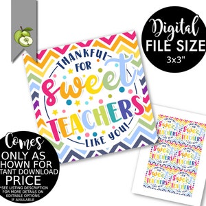 Thankful for Sweet Teachers Thanksgiving Printable Gift Tag - Etsy
