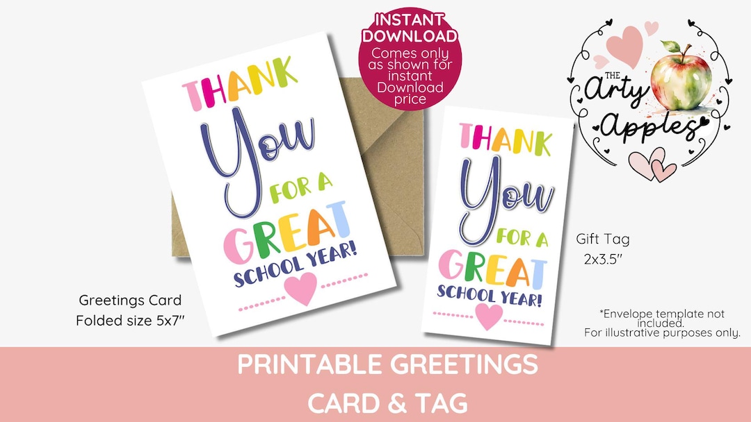 Thank You for a Great School Year Teacher Appreciation Gift Tag and ...