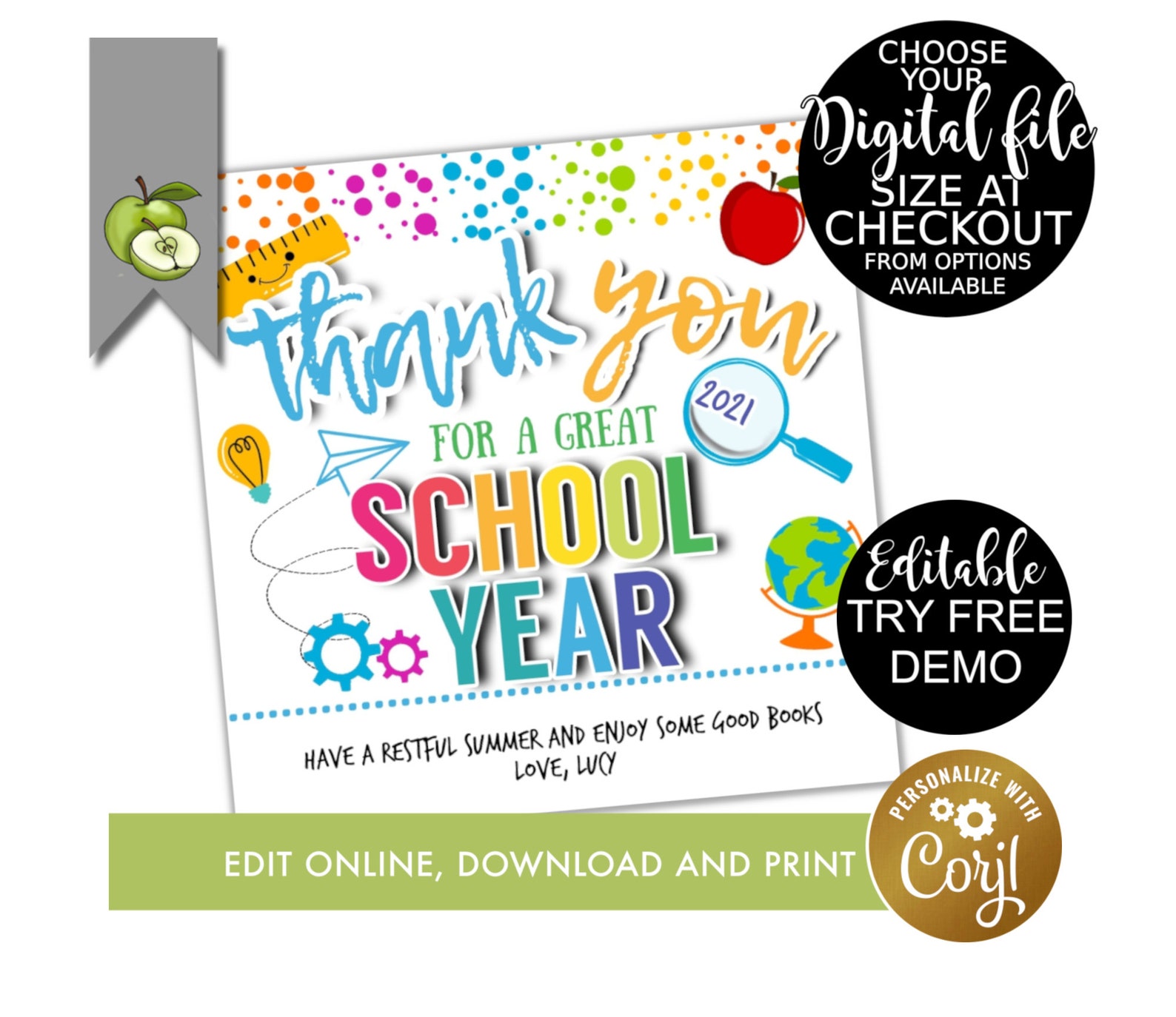 Editable Thank You For Great School Year Editable End Of Etsy