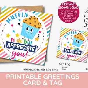 Muffin tags, muffin appreciation tags. Appreciation Gift Tag, Thank you gift,  Baking gift tags, Printable, digital, Printable, Cake tags.