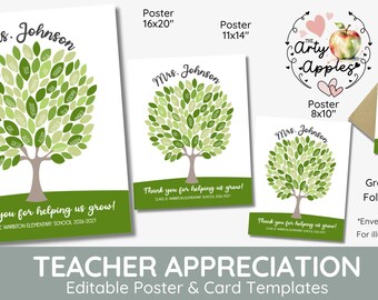 editable Teacher appreciation class gift, thank you card Teacher, Class Names, End of year, Custom, printable digital download, class tree