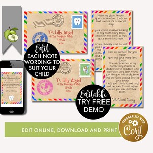 lettres de fée des dents pour les enfants, lettres de notes de fée imprimables MODIFIABLES, notes de fée, lettre miniature, notes de lutin imprimables, petites enveloppes