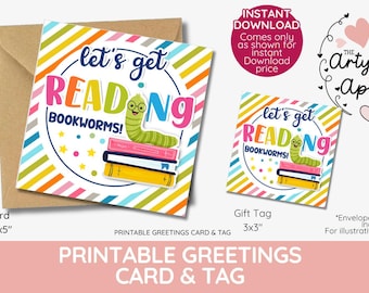 summer reading Book worm gift tag, class book worm, party bookworm, happy birthday, party tag, worm, fun tag gift, teacher printable