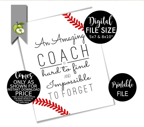 An Amazing Coach Coach Appreciation Printable Poster Sports Etsy
