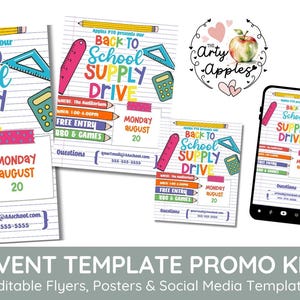 Editable back to School Supply Drive Flyer editable, Printable PTA PTO Flyer, School supplies Fundraiser Poster, school theme printable