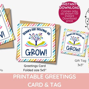 Thank You for Helping Us Grow gift tag and card, Teacher Appreciation plant, thank you, Plant gift for teacher, INSTANT DOWNLOAD, Printable
