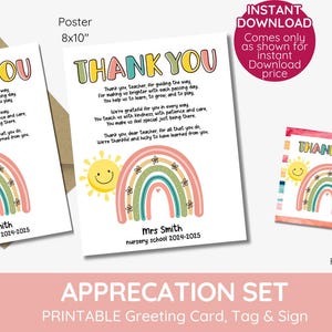 Leraar pensioen cadeau regenboog afdrukbare kaart, gedicht muurkunst digitale print voor bedankje cadeaulabel, afscheid leraar, basisschoolklas