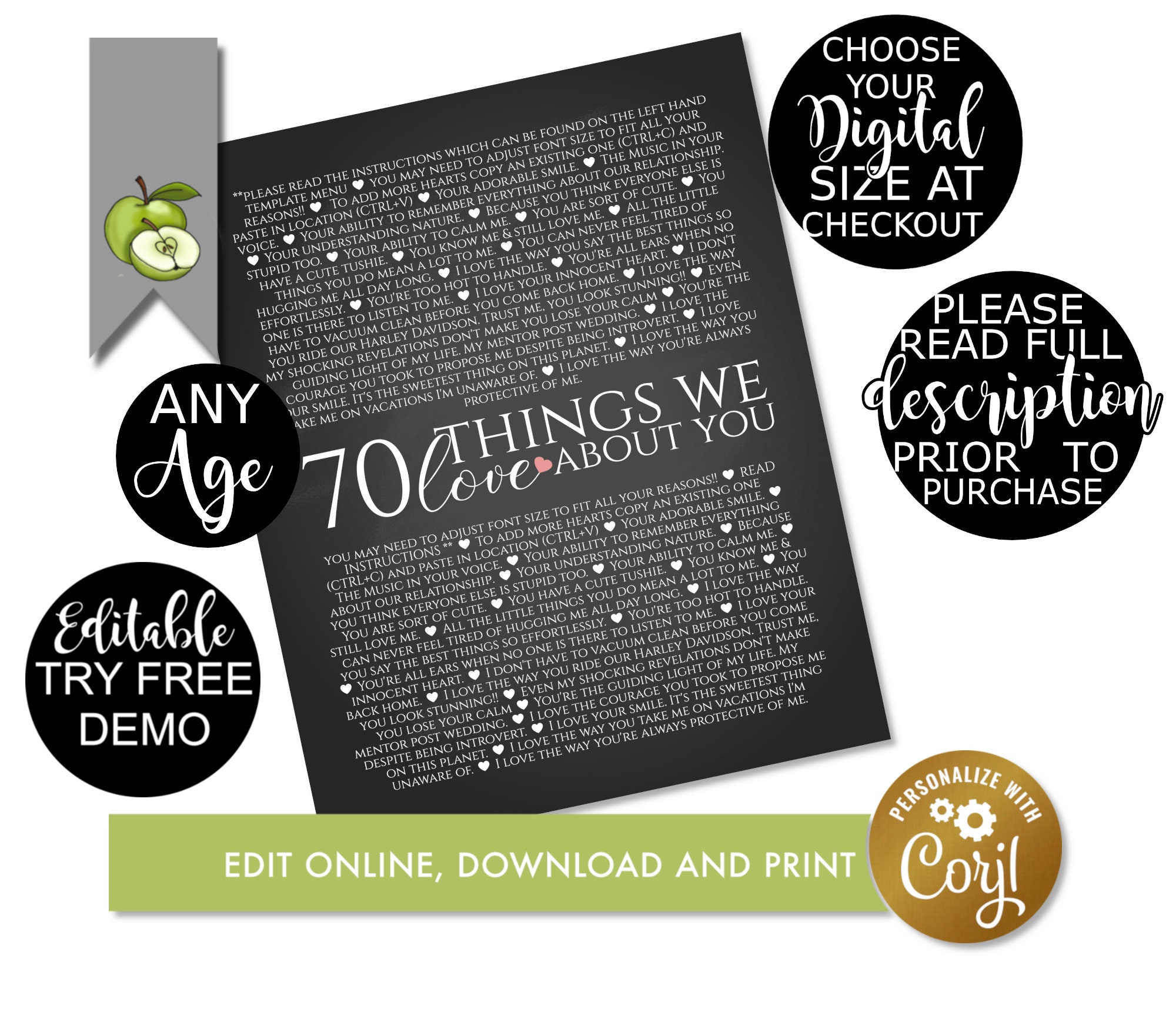 70 Reasons We Love You Editable Template Digital Download - Etsy