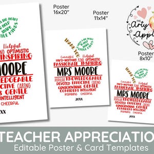 editable apple for class gift card, Teacher appreciation apple Gifts, Classroom gift, End of Year Teacher, Printable, editable word cloud