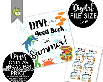teacher class graduation Book gift tag, dive into a good book this summer, library printable, Book lovers, bookworms, read instant download