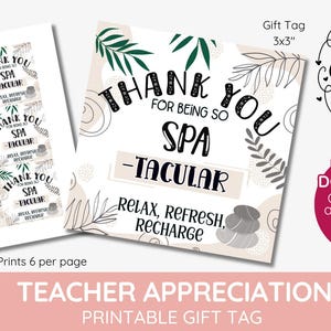 Étiquette-cadeau de remerciement spa, journée au spa, faites-vous plaisir, bénévolat, appréciation, merci, ami, panier de soins, imprimable TÉLÉCHARGEMENT IMMÉDIAT