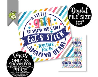 Glue stick gift tag, lets stick together, glue,  school printable gift tag, teacher graduation gift tag, PTO, printable, instant download