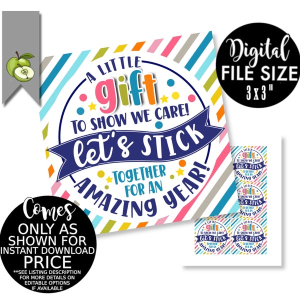 Glue stick gift tag, lets stick together, glue,  school printable gift tag, teacher graduation gift tag, PTO, printable, instant download