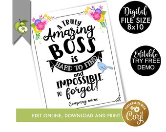 editable floral boss appreciation week, Retirement Boss, Female boss, A truly amazing Boss is hard to find, Boss gift, Boss week, Printable