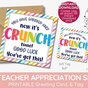 Du hast hart gearbeitet, jetzt ist CRUNCH-Zeit! Prüfungsgeschenkanhänger und Karte, Glückstest, Werbung, bedruckbar, Ergebnisse der Abschlussfeier SATS