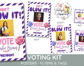 Etiquetas de regalo para votar con chicles, vicepresidente, campaña electoral, editables, imprimibles, no lo arruines