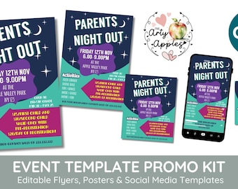 editable Parents Night out poster, PTO PTA Parents evening Template, invite event poster, Printable  meeting, digital download, school event