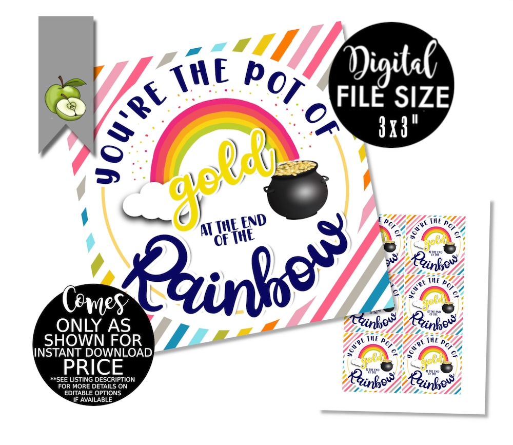St. Patrick'S Day Rainbow Tags, You Are The Pot Of Gold At The End Of The Rainbow, Instant Download, Back To School Tag, Class Gift, Teacher Realtorgift
