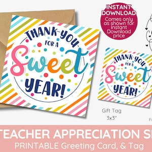 Danke süßes Jahr Lehrer Geschenkanhänger und Karte, Lehrer Wertschätzung, süßes dankeschön Anhänger, süßes Schuljahr, Printable, Instand Download