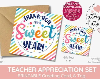 thank you sweet year teacher gift tag and card, Teacher Appreciation, sweet thank you tag, sweet school year, Printable, Instand download