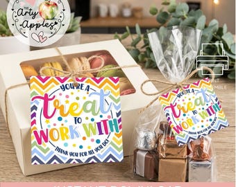 you're a treat to work with, employee volunteer gift tags, teacher Appreciation chocolate candy treat, office staff sweet treat Printable