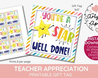 Etiqueta de regalo "Eres una estrella", éxito, personal, voluntarios, equipo, ¡Eres una estrella, bien hecho por tu éxito! grupo, imprimible, DESCARGA INSTANTÁNEA,