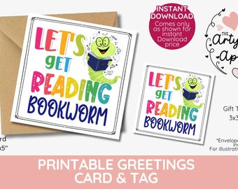 Bücherwurm Geschenkanhänger, lasst uns Leseratten lesen, mehr Bücher lesen, Quallen Schlangen, diesen Sommer lesen. sofort download druckbar, lesen