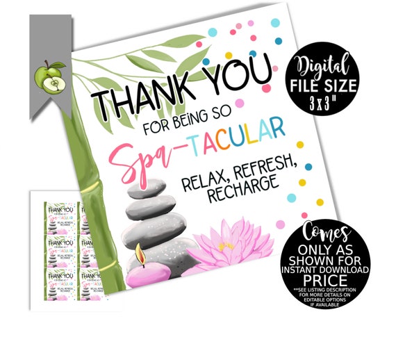 Spa Thank You Gift Tag, Spa Day, Treat Yourself, Teacher Appreciation, Thank  You, Luxury Creams, Pamper Hamper, Printable INSTANT DOWNLOAD 
