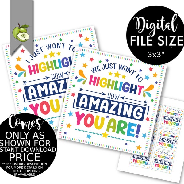 we want to highlight how amazing you are! teacher appreciation gift tag, staff thank you highlighter pens stationery, colourful, DOWNLOAD