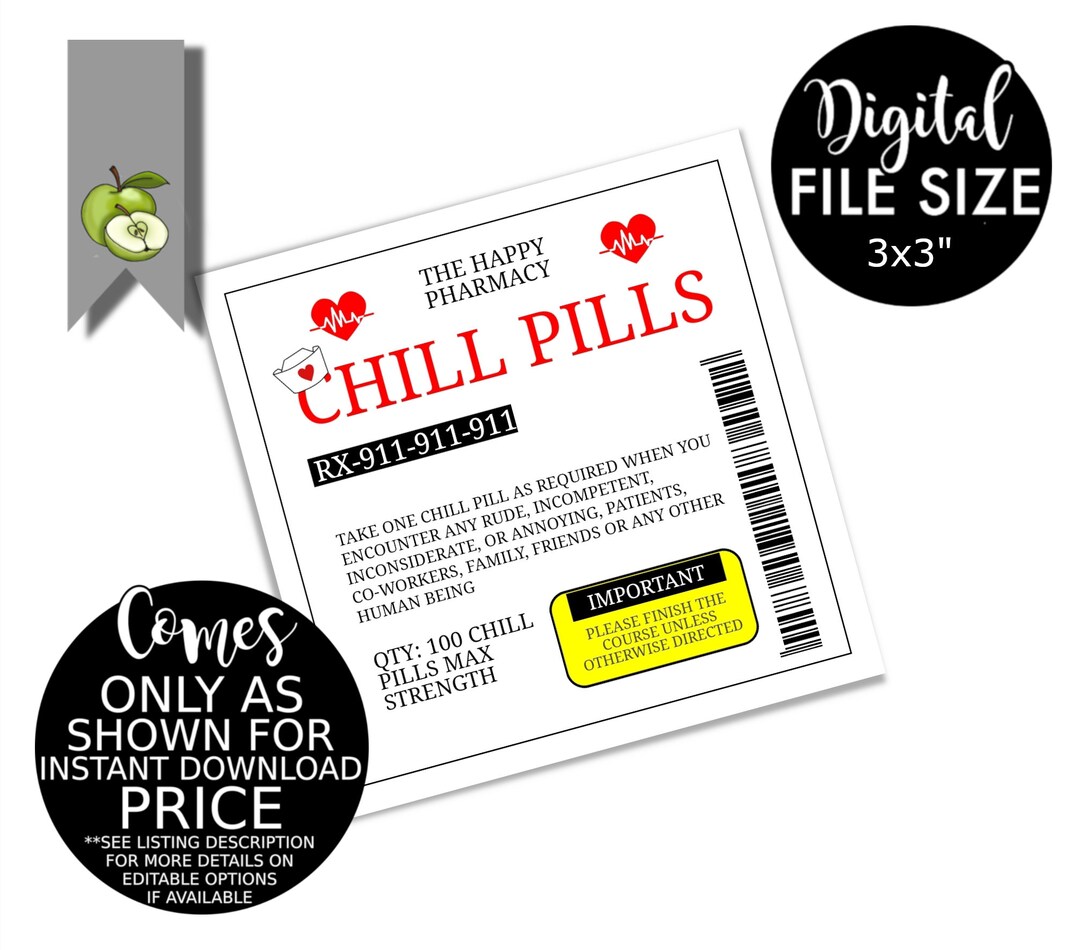 chill-pills-label-for-nurse-funny-retirement-gift-printable-decor-gag-appreciation-present-teacher-thank-you-pto-appreciation-gift-etsy