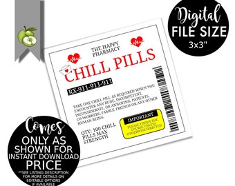 Chill Pills Label for Nurse: Funny Retirement Gift - Printable Decor, Gag Appreciation Present, Teacher Thank You PTO, appreciation gift