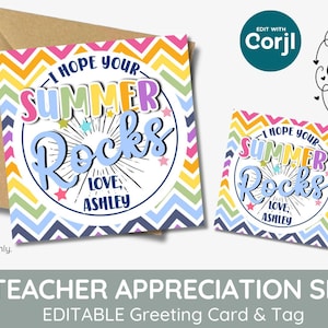 Etiqueta y tarjeta de regalo editables "Espero que tu verano sea genial", música imprimible, dulces de despedida de clase, fin de año escolar, regalo para maestro/a o estudiante