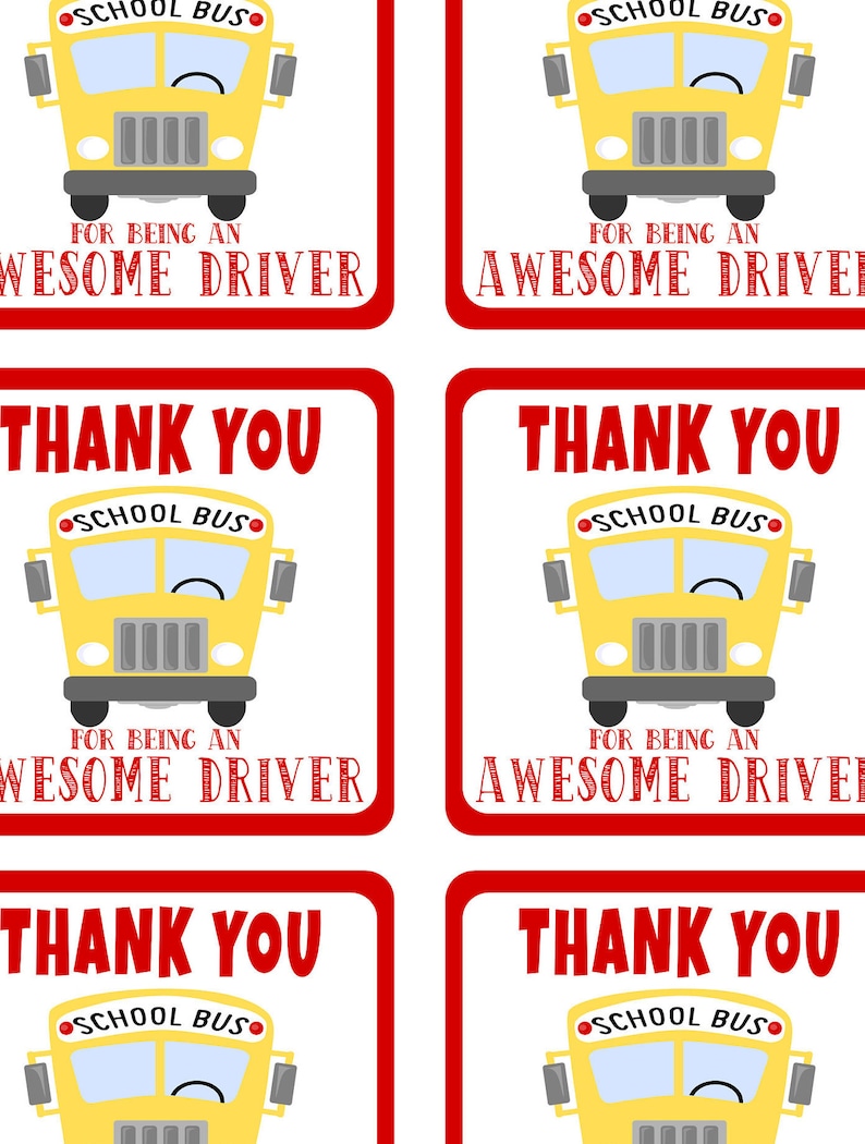 Bus driver Thank you gift tags school Bus driver printable | Etsy